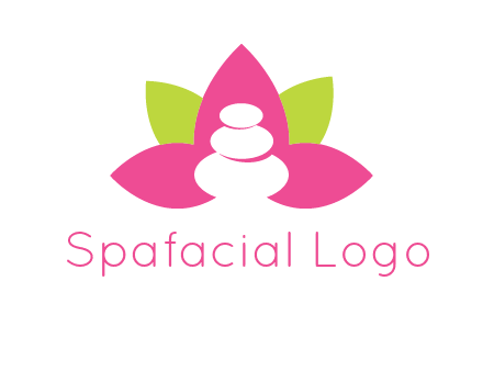 spa logo with hot stones inside leaves or lotus