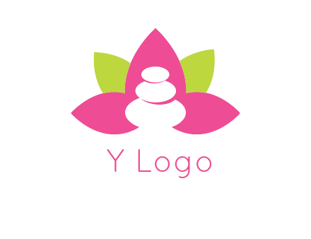 spa logo with hot stones inside leaves or lotus