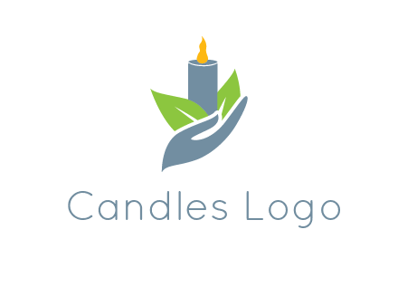 leaves and candle resting on a hand logo