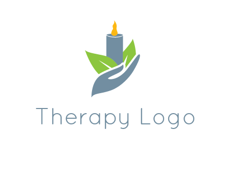 leaves and candle resting on a hand logo