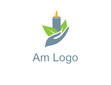 leaves and candle resting on a hand logo