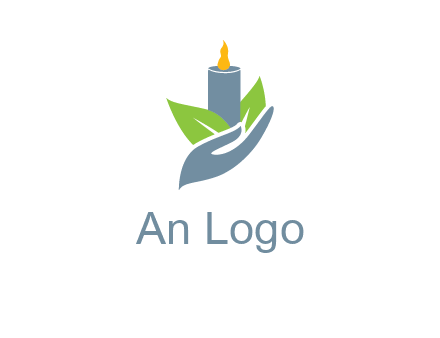 leaves and candle resting on a hand logo