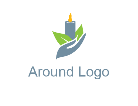 leaves and candle resting on a hand logo