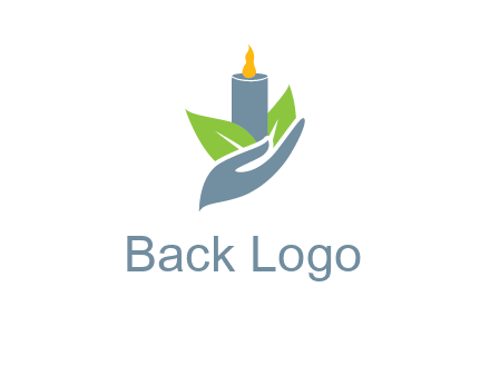 leaves and candle resting on a hand logo