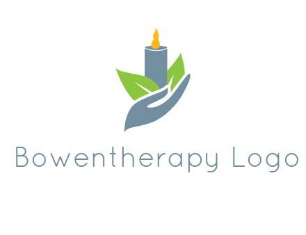 leaves and candle resting on a hand logo