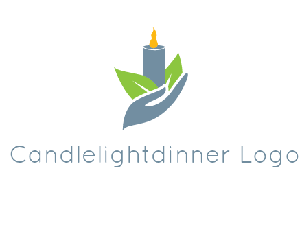 leaves and candle resting on a hand logo