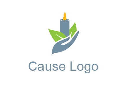 leaves and candle resting on a hand logo