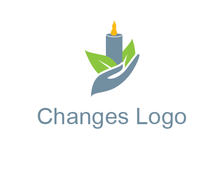 leaves and candle resting on a hand logo
