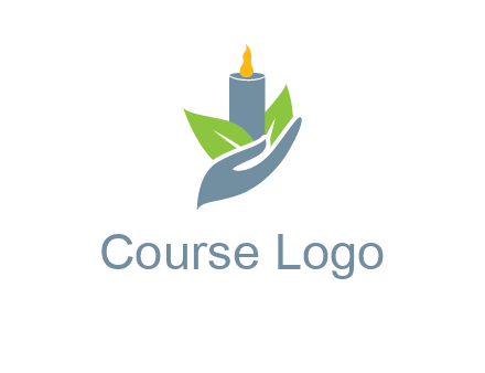 leaves and candle resting on a hand logo