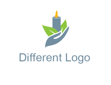 leaves and candle resting on a hand logo
