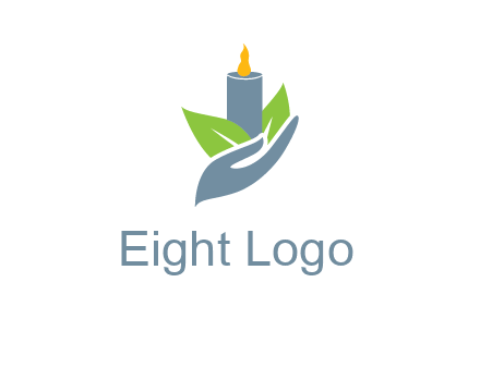 leaves and candle resting on a hand logo