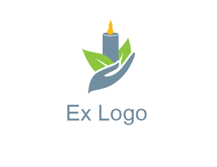 leaves and candle resting on a hand logo