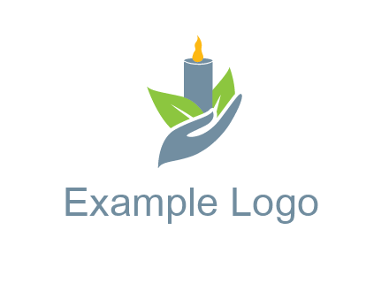 leaves and candle resting on a hand logo