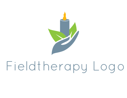 leaves and candle resting on a hand logo