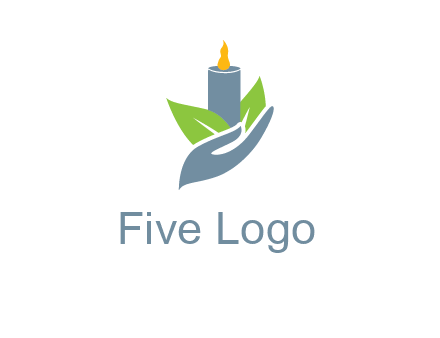 leaves and candle resting on a hand logo