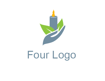 leaves and candle resting on a hand logo