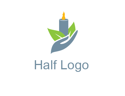 leaves and candle resting on a hand logo