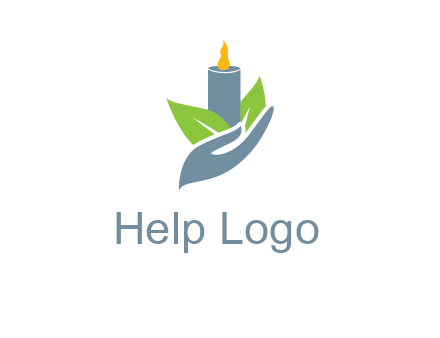 leaves and candle resting on a hand logo