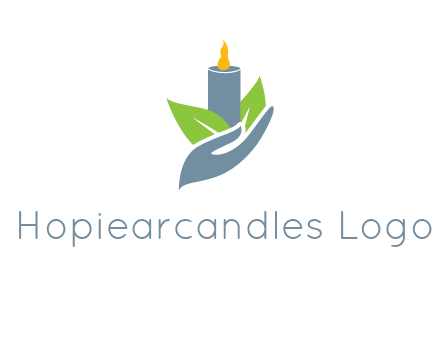 leaves and candle resting on a hand logo