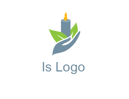 leaves and candle resting on a hand logo