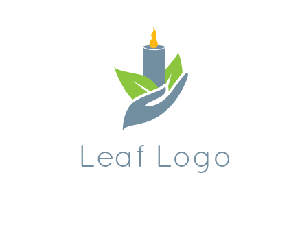 leaves and candle resting on a hand logo