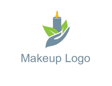 leaves and candle resting on a hand logo