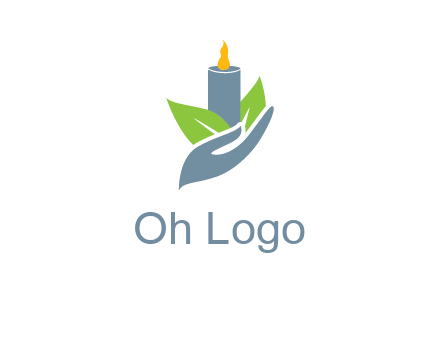 leaves and candle resting on a hand logo