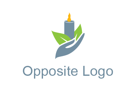 leaves and candle resting on a hand logo