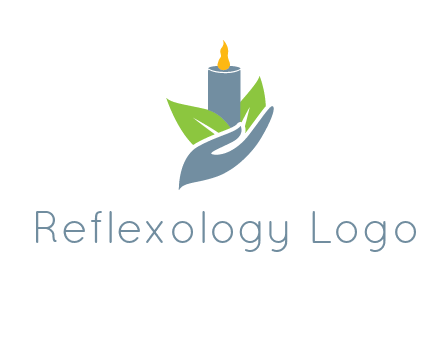 leaves and candle resting on a hand logo
