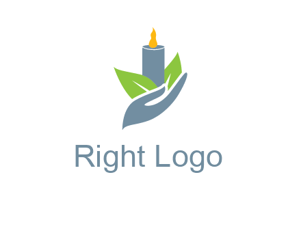 leaves and candle resting on a hand logo