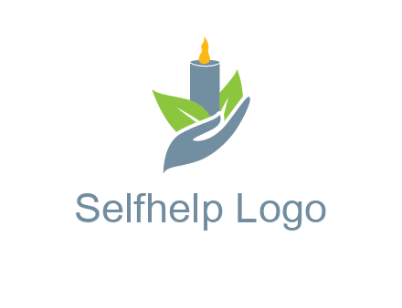 leaves and candle resting on a hand logo