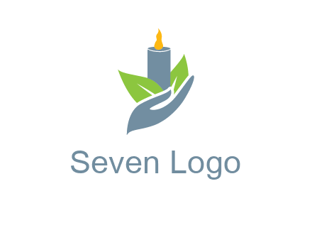 leaves and candle resting on a hand logo