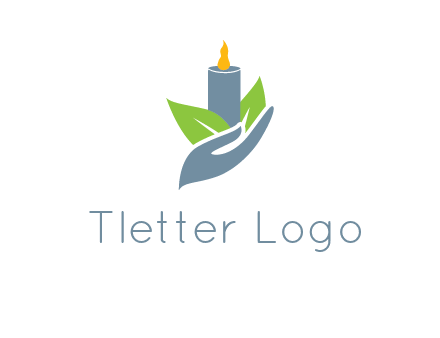 leaves and candle resting on a hand logo