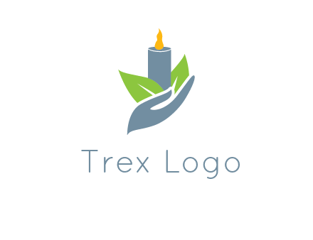 leaves and candle resting on a hand logo