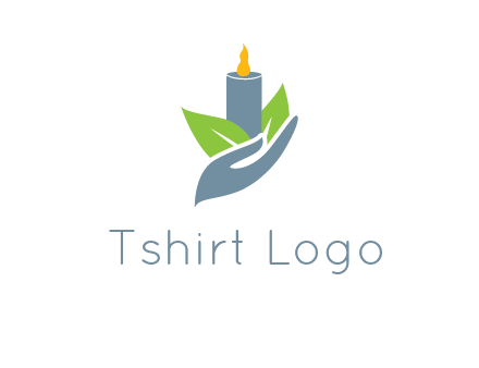 leaves and candle resting on a hand logo