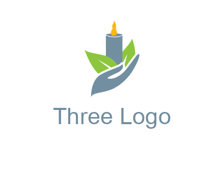 leaves and candle resting on a hand logo