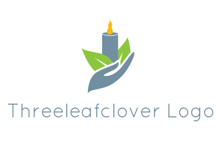 leaves and candle resting on a hand logo