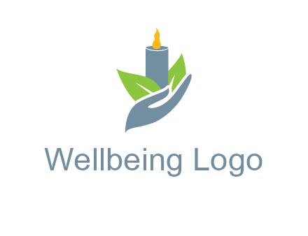 leaves and candle resting on a hand logo