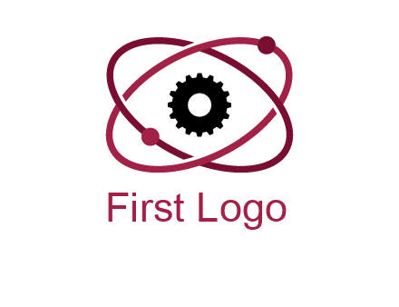 atom orbit with a gear at the center