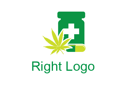 marijuana leaf, capsule and medicine jar logo