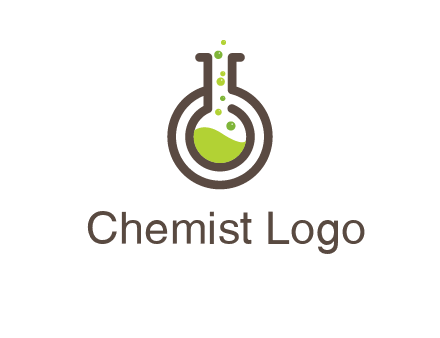 laboratory flask with green liquid and bubbles logo