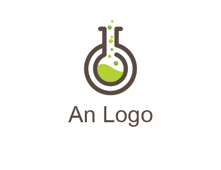 laboratory flask with green liquid and bubbles logo