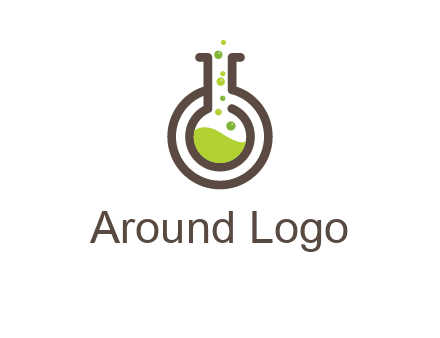 laboratory flask with green liquid and bubbles logo