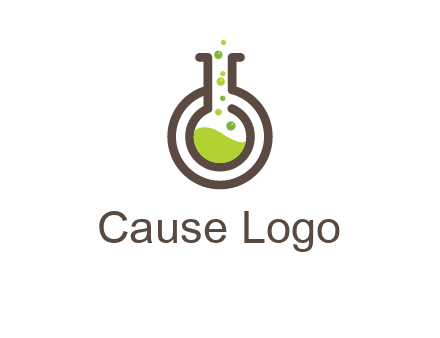 laboratory flask with green liquid and bubbles logo