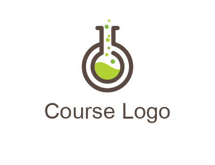laboratory flask with green liquid and bubbles logo