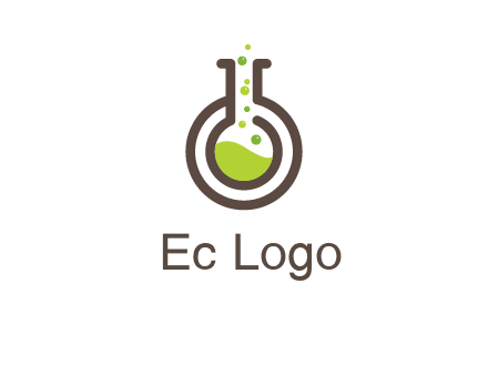 laboratory flask with green liquid and bubbles logo