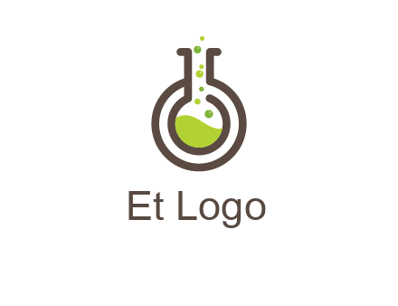 laboratory flask with green liquid and bubbles logo