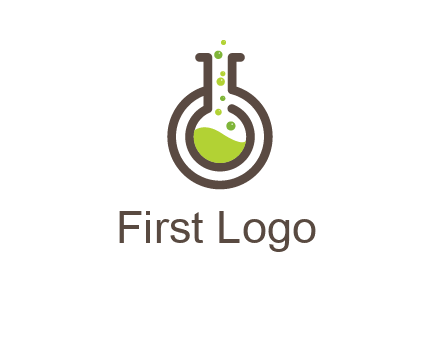 laboratory flask with green liquid and bubbles logo