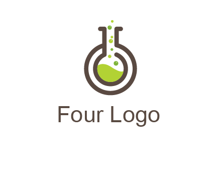 laboratory flask with green liquid and bubbles logo