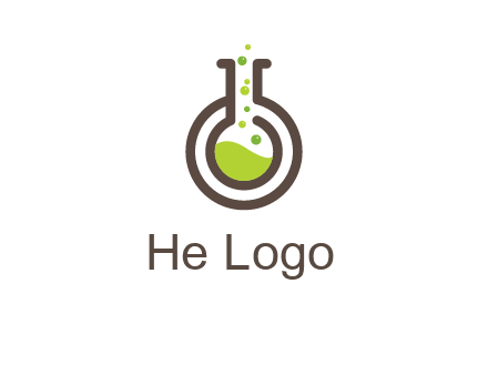 laboratory flask with green liquid and bubbles logo